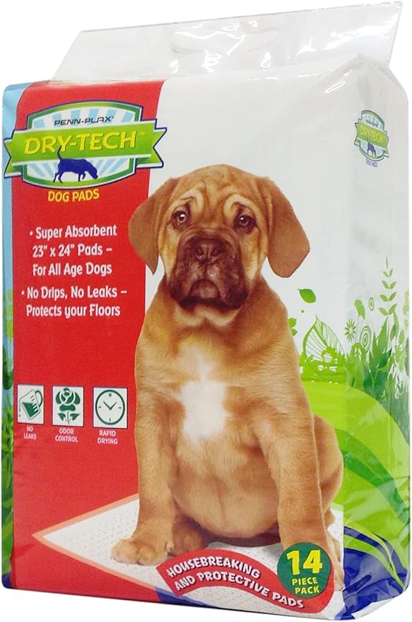 Penn-Plax Dry-Tech Dog and Puppy Training Pads – Super Absorbent 23” x 24” Regular Sized Pads – Great for All Ages and Breeds – 14 Count