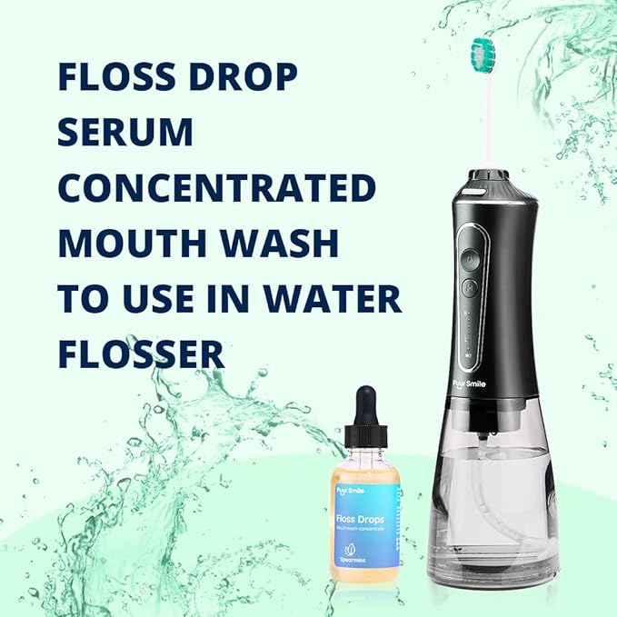Puur Smile Concentrated Floss Drop Serum – 2oz Concentrated Mouth Wash to Use in Water Flosser | Natural Essentials Promotes Good Breath | Organic Spearmint Drop Supports Good Oral Health