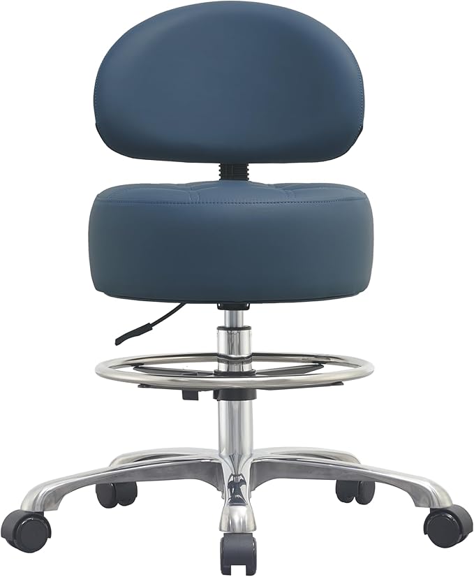 Adjustable Rolling Shop Stool with Back Support - Heavy Duty Kitchen Stool with Wheels for Salon, Spa, Massage, Tattoo, Esthetician - Extra Thick for Comfort