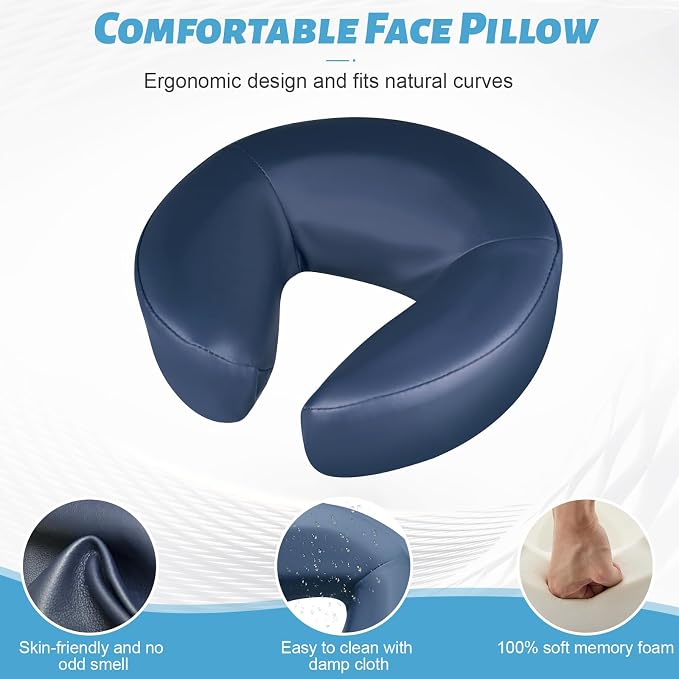 Massage Headrest for Bed, Adjustable Massage Face Cradle at Home, Portable Bed Massage Head Holder, Massage Table Head Rest for Salon Spa, Face Down Pillow After Eye Surgery, Blue