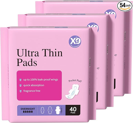 Ultra Thin Pads for Women with Wings, Overnight Period Pads, Lightweight & Discreet Feminine Pads, Nighttime Protection, 120 Count