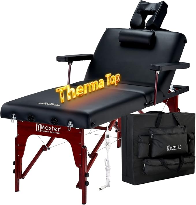 Master Massage 31" Montclair Salon Spa Beauty Therma Top Best Portable Massage Table Bed Couch Package with Deluxe Adjustable Headrest- Black Color WITH MEMORY FOAM