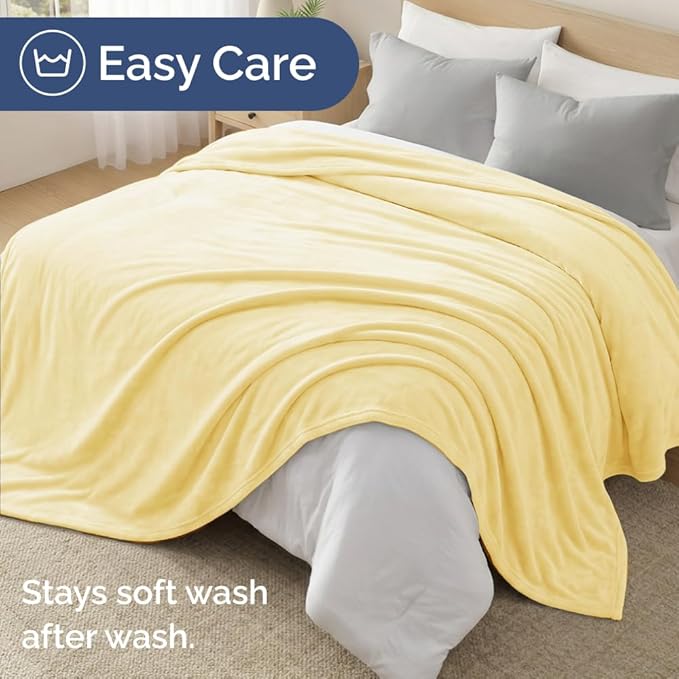 Fleece Blanket Throw XL Size - Ultra-Soft Flannel Fleece Blanket - Yellow | Soft, Warm, Outdoor Picnic Blanket for Camping, Travel, Lightweight, Cozy, Anti-Static, Home Decor Gifts for Men & Women