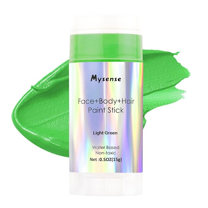 Mysense Light Green Face Body Hair Paint Stick,Cream Body Paint for Halloween Elphaba Witch Gamora Costume Makeup,Water Based Washable Temporary Hair Color,St Patricks Day Outfit Accessories,0.5oz