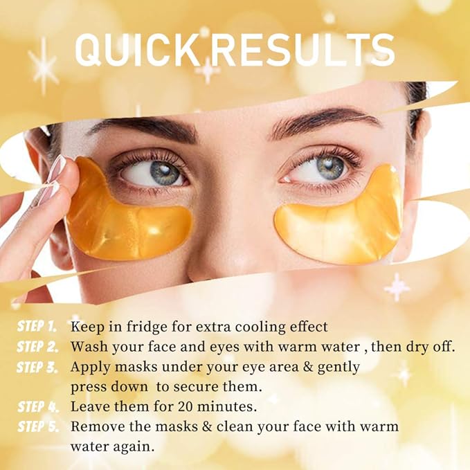 Vandarllin24K Gold Powder Gel Collagen Eye Masks Sheet Patch, Remove Bags,Dark Circles &Puffiness,Reduce Wrinkle,Moisturising,Hydrating for Blackheads (100Pairs)
