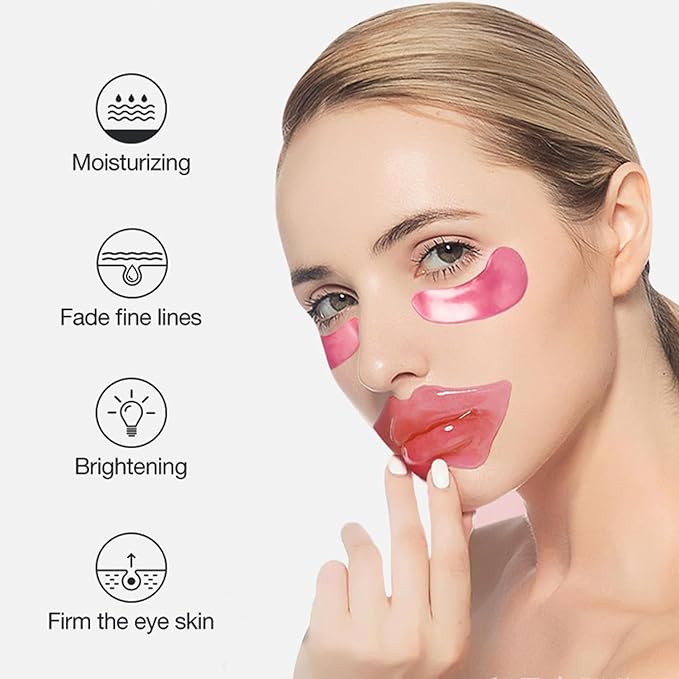 30Pcs Lip Mask Under Eye Masks Patches,Crystal Collagen Hydrating Moisturizing Smoothing Lips Gel Pads for Puffy Eyes Bags,Dark Circles,Puffiness,Fine Lines,Wrinkles,Anti-Aging Red Pomegranate