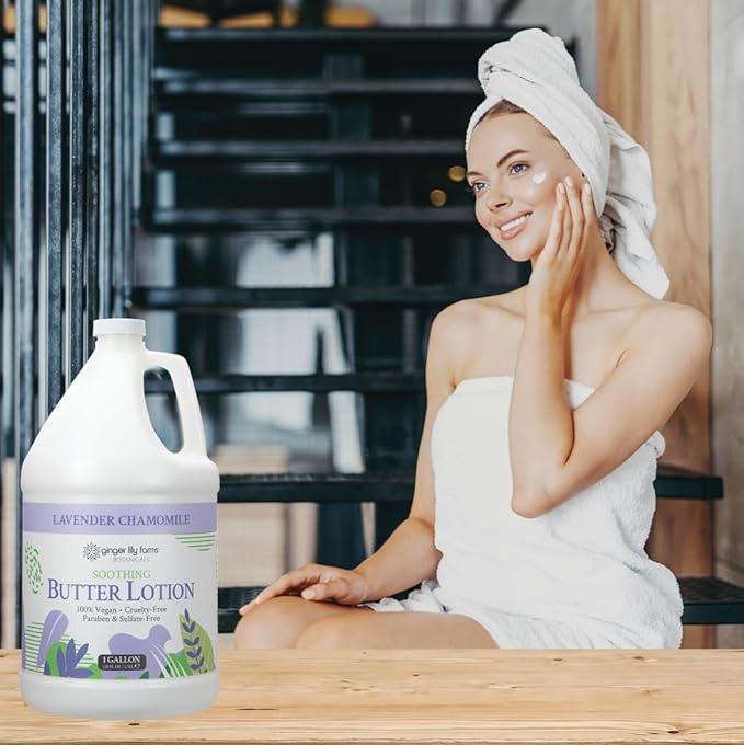 Ginger Lily Farms Botanicals Soothing Butter Lotion for Dry Skin, 100% Vegan & Cruelty-Free, Lavender Chamomile Scent, 1 Gallon Refill (128 fl oz)