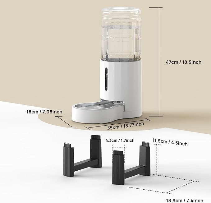 CZPET Elevated Dog Water Bowl Dispenser for Large Dogs (9.5L+Stand,White) | With Stainless Steel Bowl Gravity Waterer, Large Capacity and Drinking Area Noise-Free for Pets