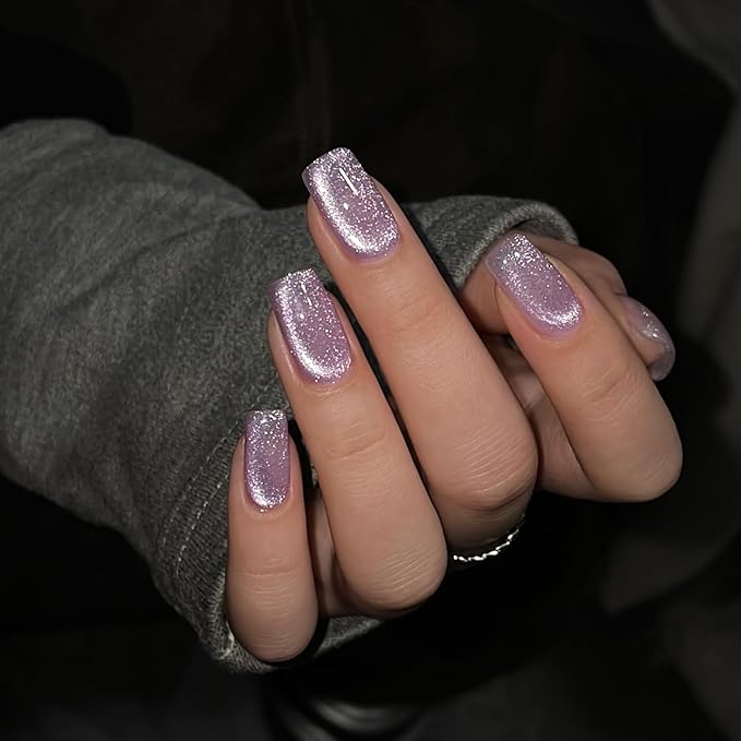 GAOY Jelly Purple Cat Eye Gel Nail Polish, 16ml Glitter Holographic Nail Polish with Magnet, Reflective Translucent UV Gel, 3043 Violet Shimmer