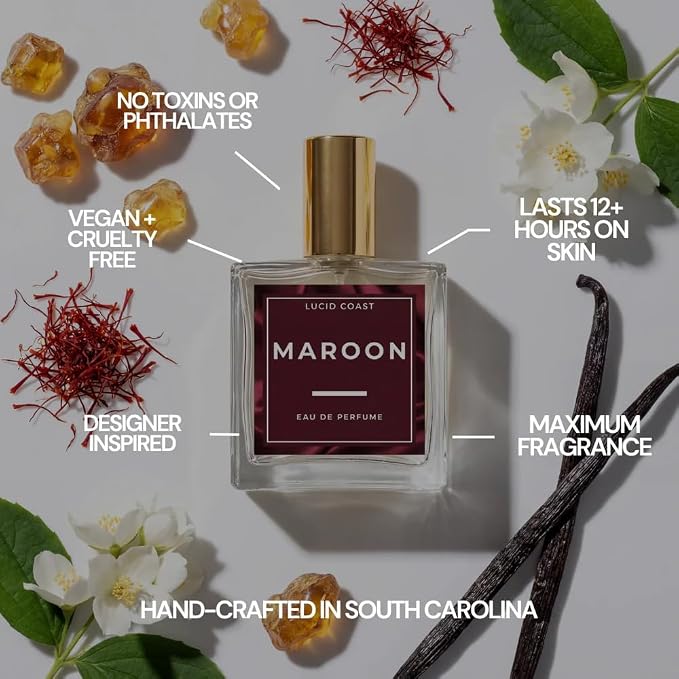Maroon – Pink Peppercorn + Jasmine – Inspired by Amber Rouge Thomson Carter – Long Lasting Perfume for Women – Notes of Cedarwood & Amber – Clean, Vegan & Cruelty Free