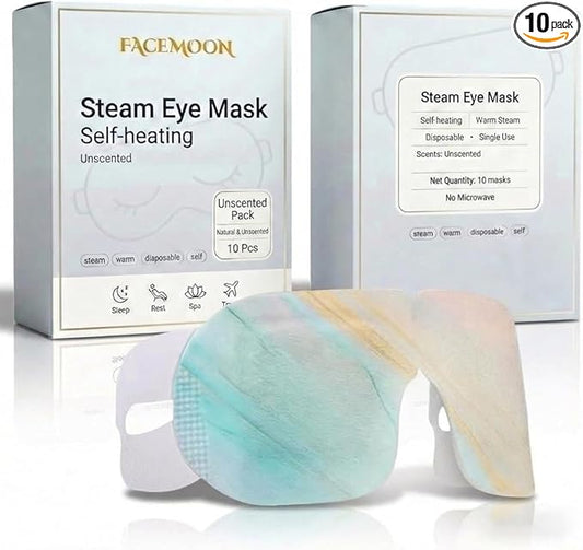 FACEMOON Self Heating Steam Eye Masks: Disposable Moist Warm Compress for Dry Eyes, Eye Strain, Stye & Stress Relief – No Microwave Needed for Relax, Travel, Sleep & Spa, Unscented