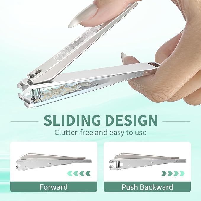 Nail Clippers for Men with Catcher, CLPPNA 2-Pack Large & Small Anti-Splash Nail Clippers Set, Ultra Sharp Sturdy Fingernail and Toenail Clipper Cutters for Men Women, Nickel Color