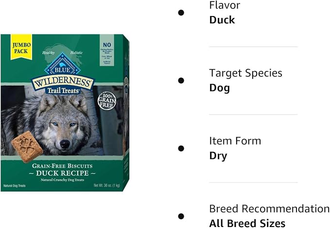 Blue Buffalo Wilderness Trail Treats High Protein Grain Free Dog Biscuits Crunchy Dog Treats, Duck Recipe, 36-oz Box, (Pack of 3)