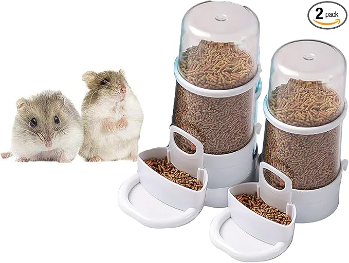2 Packs Pet Feeder and Waterer, Self Dispensing Automatic Hamster Feeder, Food and Water Dispenser Set,Small Animal Dog Cat Pet Food Bowl, for Dogs Cats Pets Animals, 16x14cm, Blue (Clean)