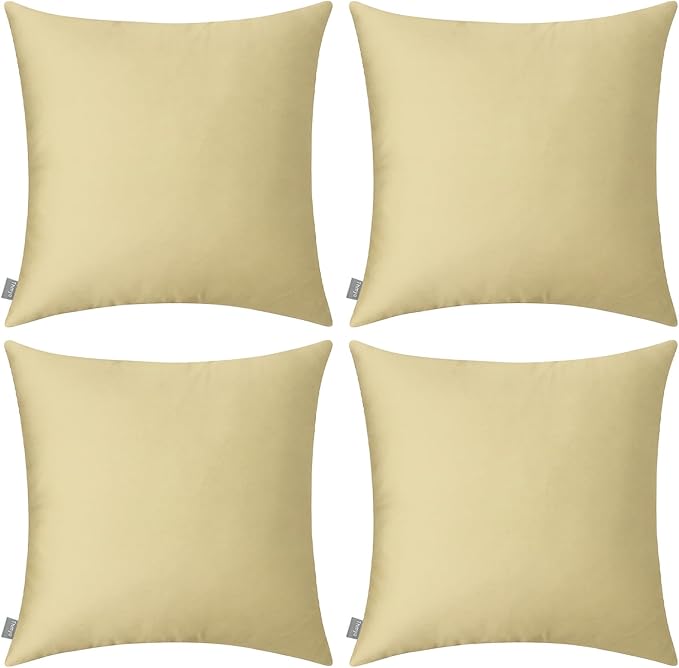 Thmyo 4-Pack 100% Cotton Comfortable Solid Decorative Throw Pillow Case Square Cushion Cover Pillowcase Sublimation Blank Pillow Covers DIY Throw Pillowcase for Sofa Bedroom(22x22 inch/ 55x55cm,Khaki)
