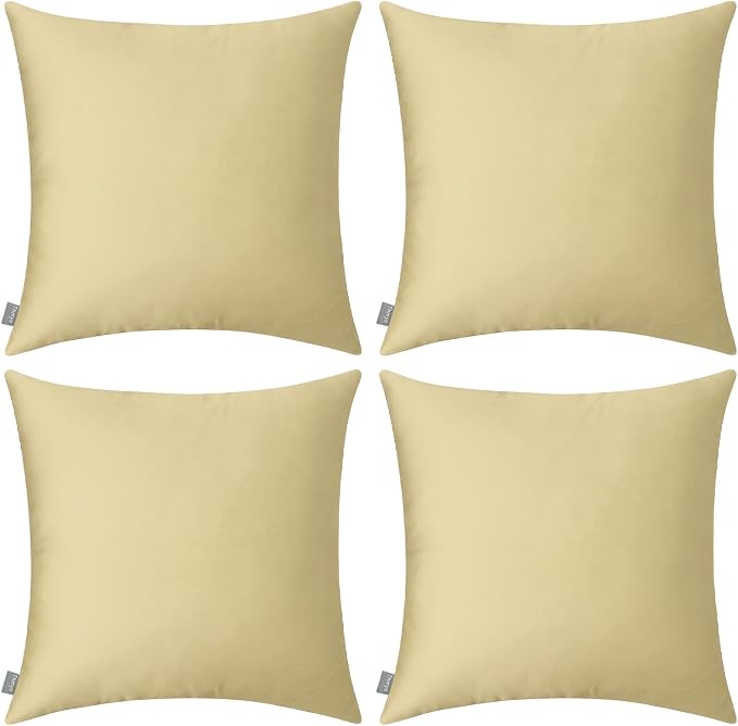 Thmyo 4-Pack 100% Cotton Comfortable Solid Decorative Throw Pillow Case Square Cushion Cover Pillowcase Sublimation Blank Khaki DIY Throw Pillowcas(18x18 inch/45x45cm)(Only Covers,Not Inserts)