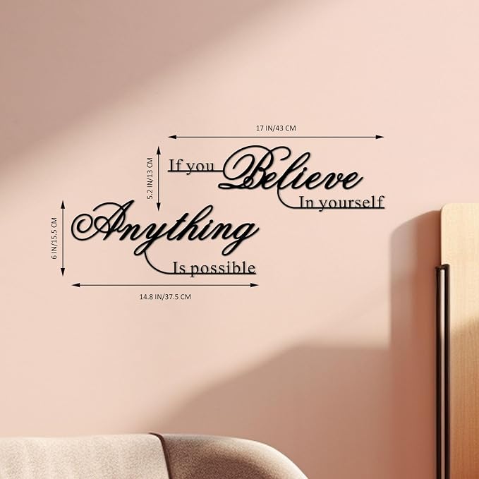 Resama If You Believe in Yourself,Anything is Possible Wall Art Decor 2 Pcs Metal Inspiration Encouragement Wall Art Sayings Black Inspirational Quotes Hanging Decoration