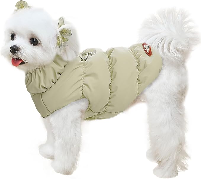 ABRRLO Winter Warm Dog Jacket for Small Medium Dogs Cat Cold Weather Coats with Harness Paded Dogs Fleece Vest Waterproof Windproof Dog Snow Jacket Pet Puppy Clothes (Khaki,M)