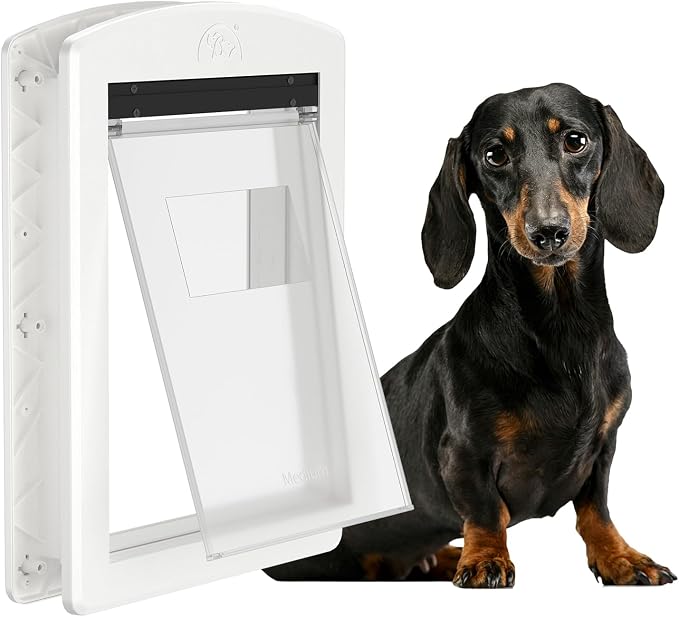 Medium Dog & Cat Door, Magnetic Flap Lock‑Panel White, Pets Up to 30 lbs