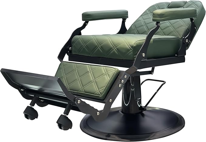 Barber Chair for Hair Stylist, Heavy Duty Salon Chair Supports up to 550lbs, Black Barber Chair Reclining, 360 Degree Swivel for Professional Salon (Green)
