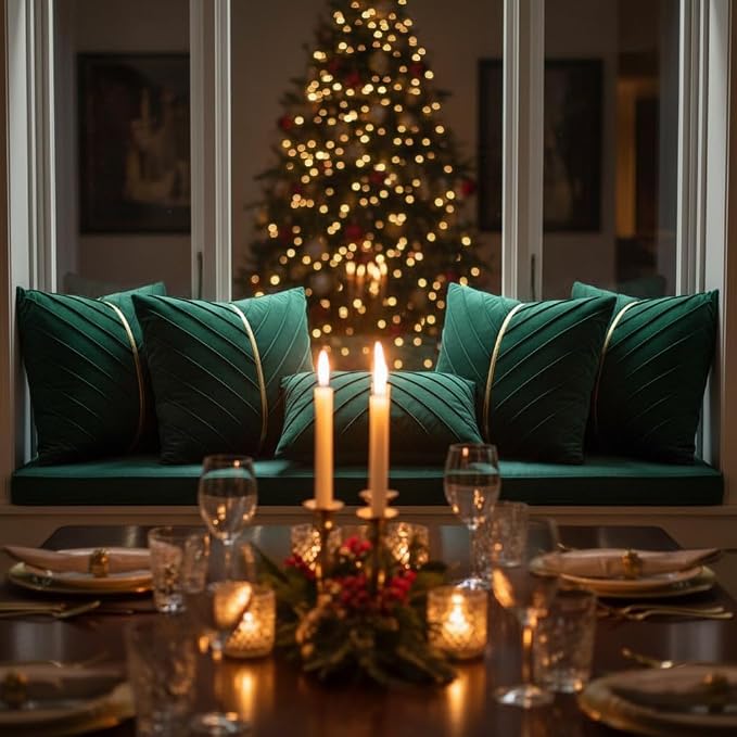 Velvet Throw Pillow Covers 16x16 Pack of 2 Gold Decor Dark Green | Soft Solid Pillow Covers,Modern Luxury Xmas Decor,for Couch Chair Sofa Bedroom Livingroom,Hidden Zipper,Ideal Gift,Easy Care