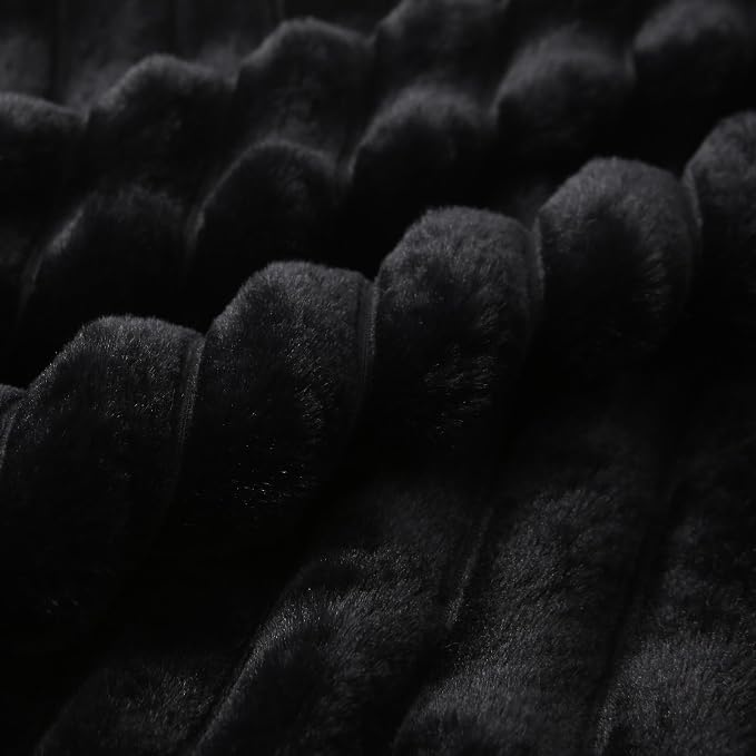 Decorative Throw Pillow with Inserts, Set of 2 Soft Faux Fur Throw Pillows, Square Boho Striped Pillow for Couch, Bed, Sofa Decor(Black, 18" x 18")