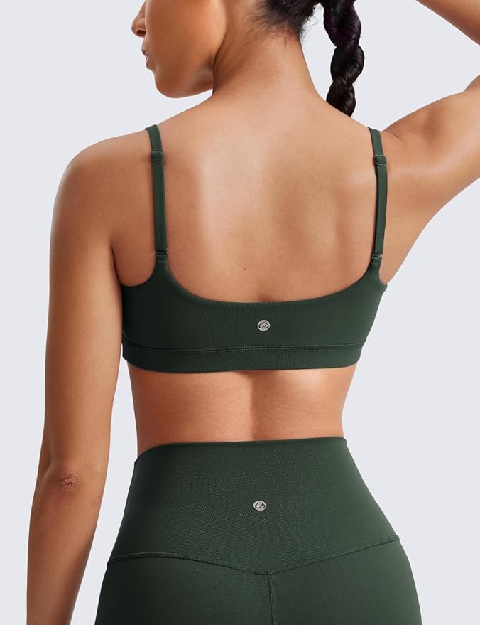 CRZ YOGA Butterluxe Adjustable Spaghetti Strap Sports Bras for Women - Scoop Neck Wireless Padded Yoga Workout Crop Top