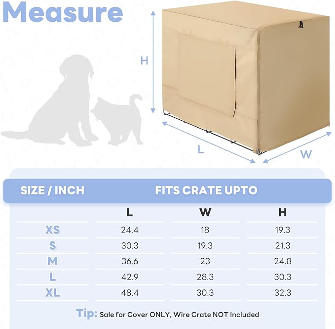 Seiyierr Dog Crate Cover - Kennel Cover Fit for 30 Inch, Double Door Polyester Crate Cover for Wire Dog Crate Indoor Outdoor Protection, Light Tan