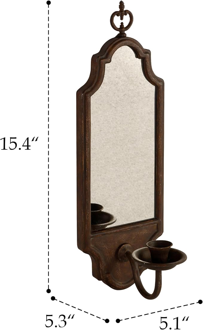 SOFFEE DESIGN Mirrored Wall Candle Holder - Antique Copper Sconce for Taper Candles, Elegant Hanging Decor