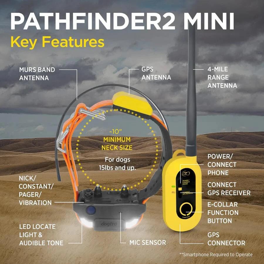 Dogtra Pathfinder 2 Mini GPS Dog Tracker e Collar 4 Mile Long Range LED Light No Monthly Fees Free App Waterproof Smartwatch Control Based Real Time Tracking Multiple Dogs Smartphone Required