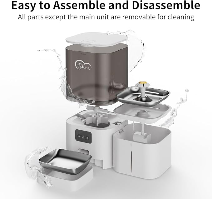 DOEL 5G&2.4G WiFi Automatic Cat Feeder and Water Fountain, 6L/24 Cups Timed Dry Food Dispenser for 2.5 Weeks, with APP Remote Control, Voice, for Small Medium Dog Puppy Kitten (White)