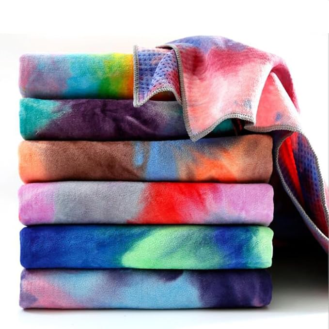 Yoga Towel for Yoga Mat, Non Slip Mat Cover for Hot Yoga, Washable Microfiber Light Weight (Purple-Green)