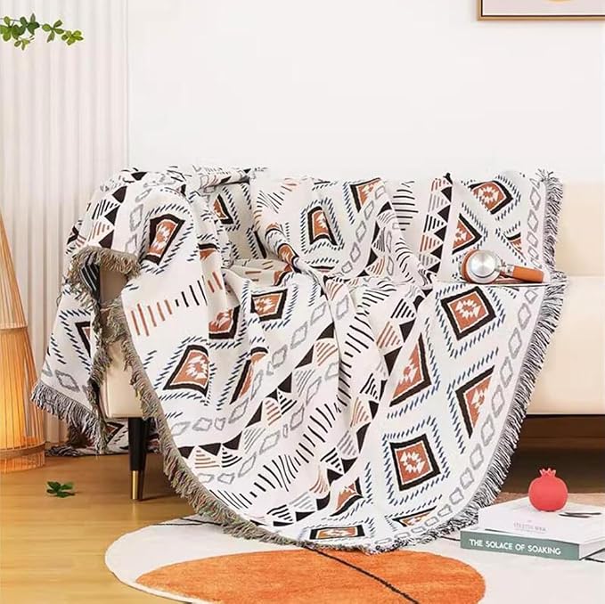 Lqprom Aztec Southwestern Throw Blanket,Native American Cover 63"x87" | Southwest Boho Style,Sofa Chair Cover,Outdoor Beach Car Tent Travel Camping Use,Reversible and lightweight,Tapestry,Tassels
