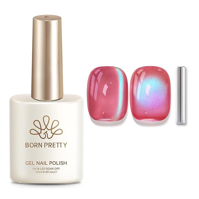 Born Pretty Spring Summer Cat Magnetic Eye Gel Polish,2026 Fruit Pink Green Holographic Glitter Shimmer Translucent Sheer Magnetic Gel Polish Salon DIY at Home