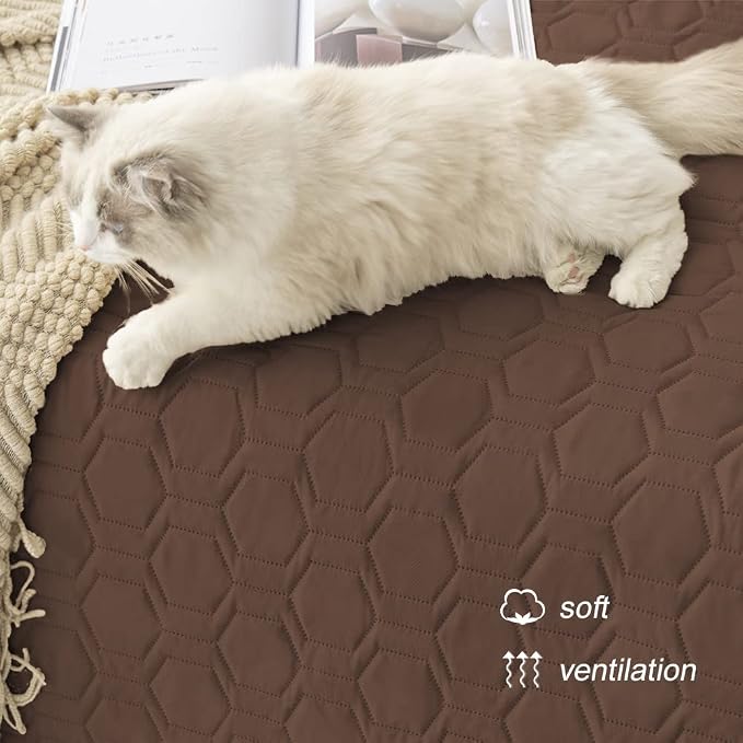 Tcksstex Waterproof and Anti-Slip Dog Bed Cover and Pet Blanket Sofa Pet Bed Mat ，car Incontinence Mattress Protectors Furniture Couch Cover for Most Cats Dogs, Pets（82x102-Chocolate）