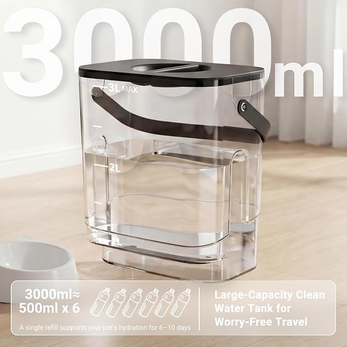 3L Filterless Cat Water Fountain, Wireless, Wastewater Separation | 4000mAh Rechargeable Battery,Motion Sensor Activation,Separate Water Tanks,Gravity Water Refill,Stainless Steel Bowls,Quiet