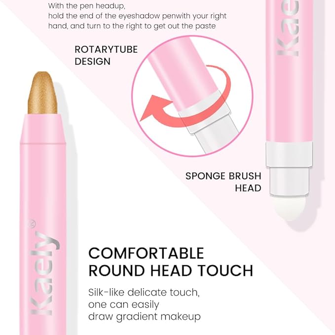 Kaely 2in1 Cream Eye Shadow Brightener Sticks for Eyes, Pencil Eyeshadow Applicator Stick Waterproof Pigmented, Eye Shadow Palette Highlighter Makeup, sombras para ojos, 15 Beige Gold Shimmer