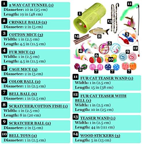 SunGrow Cat Tunnel and Assorted Activity Variety Pack, Interactive Kitten Accessories, for Indoors, Teaser Wand, Crinkle Balls, Bell Set, etc. (Assorted Toys, 30 Pieces)