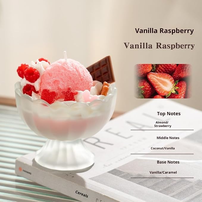 Generic Ice Cream Aromatherapy Candles, Glass Goblet, Decorative Dessert Shape, Fruits Fragrance, Birthday Festival Party Mother Gift (Vanilla Raspberry)