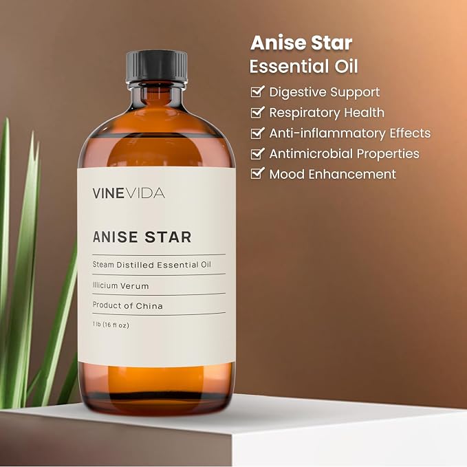 VINEVIDA Anise Star Essential Oil 16 oz - Undiluted Oil for Candlemaking & Soap Making - DIY Candle Scents