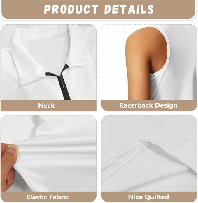 POLERO Golf Tank Top Women Golf Shirts and Visor Hat Collared Racerback Tennis Shirt Set Quarter Zip