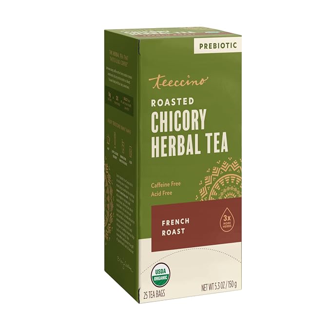 Teeccino French Roast Herbal Tea - Rich & Roasted Herbal Tea That’s Caffeine Free & Prebiotic for Natural Energy, Coffee Alternative, 25 Tea Bags