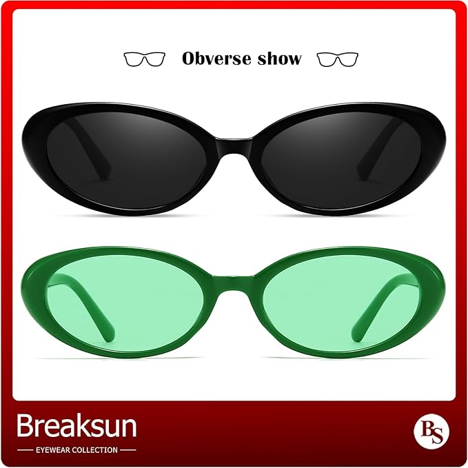 Breaksun Retro Oval Sunglasses for Women Men Fashion Small Oval Sunglasses 90s Vintage Shades