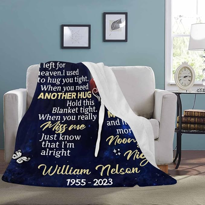 Custom Memorial Blanket with Photos for Loss of Loved One, in Loving Memory Personalized Sympathy Blanket for Loss of Dad Mom Husband Wife Friend Memory of Loved One Gifts, Made in USA