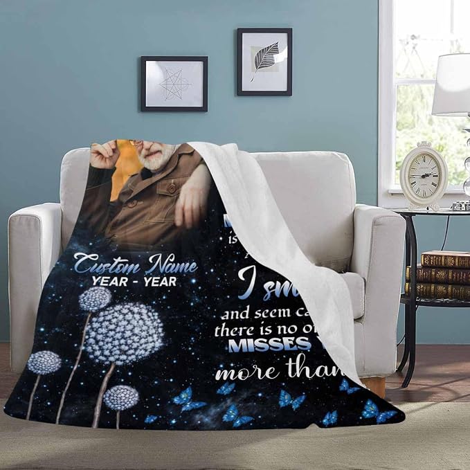 Custom Memorial Blanket with Photo - Sympathy Gift for Loss of Loved One | Personalized Sympathy Blanket for Loss of Dad Mom Memory of Loved One Gifts, Made in USA