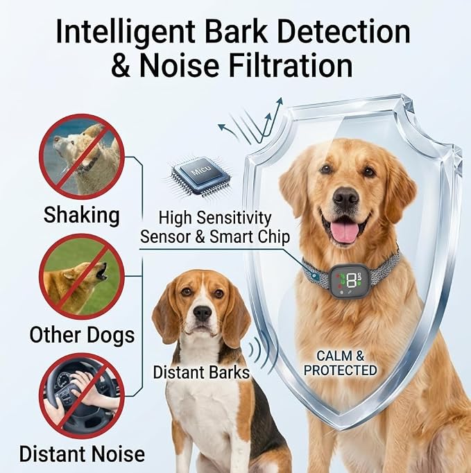 Noobark Dog Bark Collar, 4 Training Modes, 8 Sensitivity Levels | Breathable Nylon for Outdoor Use; Dual Sound-Motion Detection, IP67 Protection, Adjustable Fit