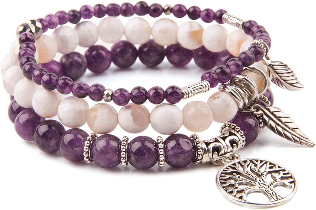 Jardme Healing Crystal Bracelets for Women, 8mm Beaded Natural Stone Stretch Chakra Bracelets Tree of Life Bracelet Jewelry Gifts for Women