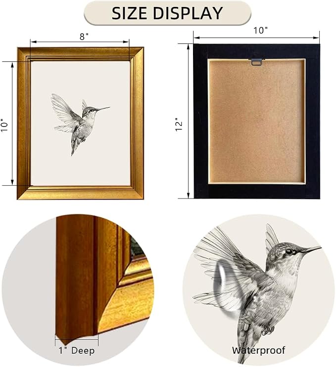 Hummingbird Painting Vintage Bird Picture Wall Decor Gold Framed Canvas Wall Art Nursery Print Neutral Minimalist Artworks for Bedroom Living Room Home Decoration