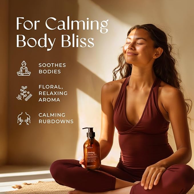 Gya Labs Calming Massage Oil - 6.76 Fl Oz - Non-Greasy Formula for Sore Muscles, Deep Relaxation & All Skin Types - Suitable for Men & Women