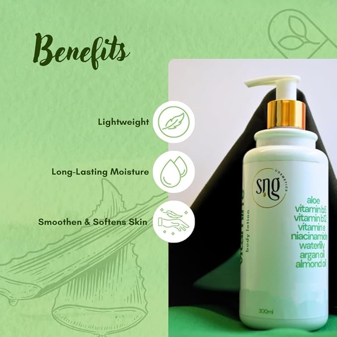 Moisturizing Aloe Vera Body Lotion, Lotions for Dry Skin with Niacinamide & Vitamin E, Paraben Free, Non-Greasy, Moisturizer, 10.14 FL OZ